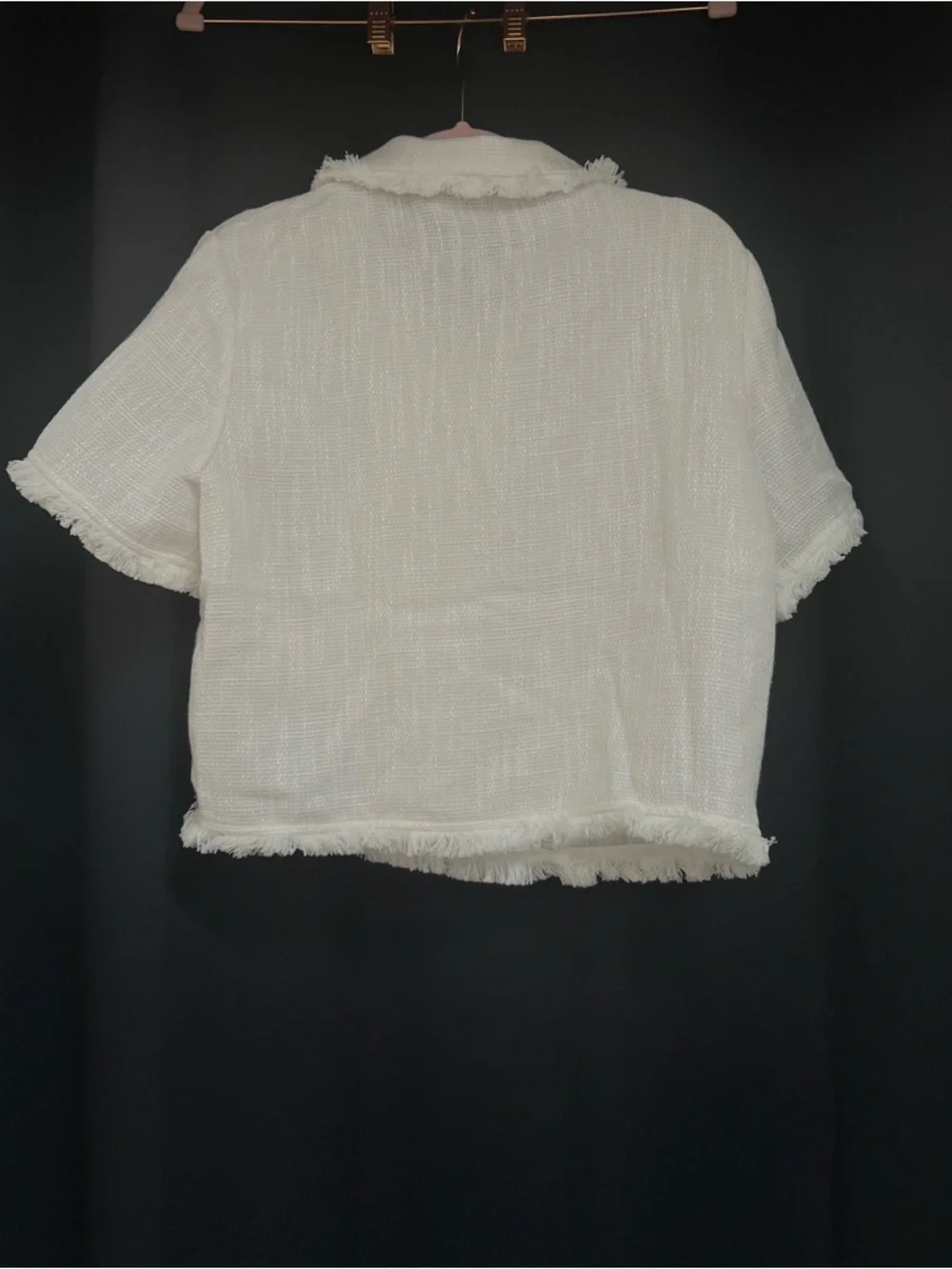 Allegra K White Textured Short Sleeve Jacket - Picture 2 of 3